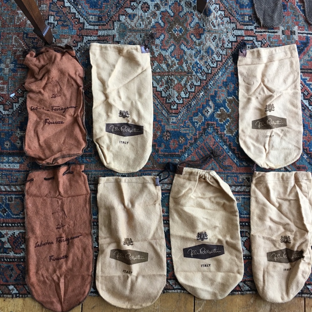 Ferragamo and Rossetti shoe dust travel bags